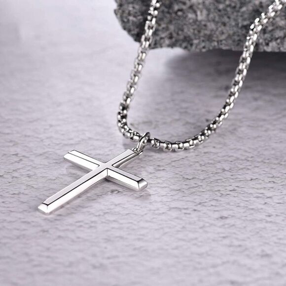 ✨New 925 Sterling Silver Cross with 24” Chain Necklace - Picture 1 of 5